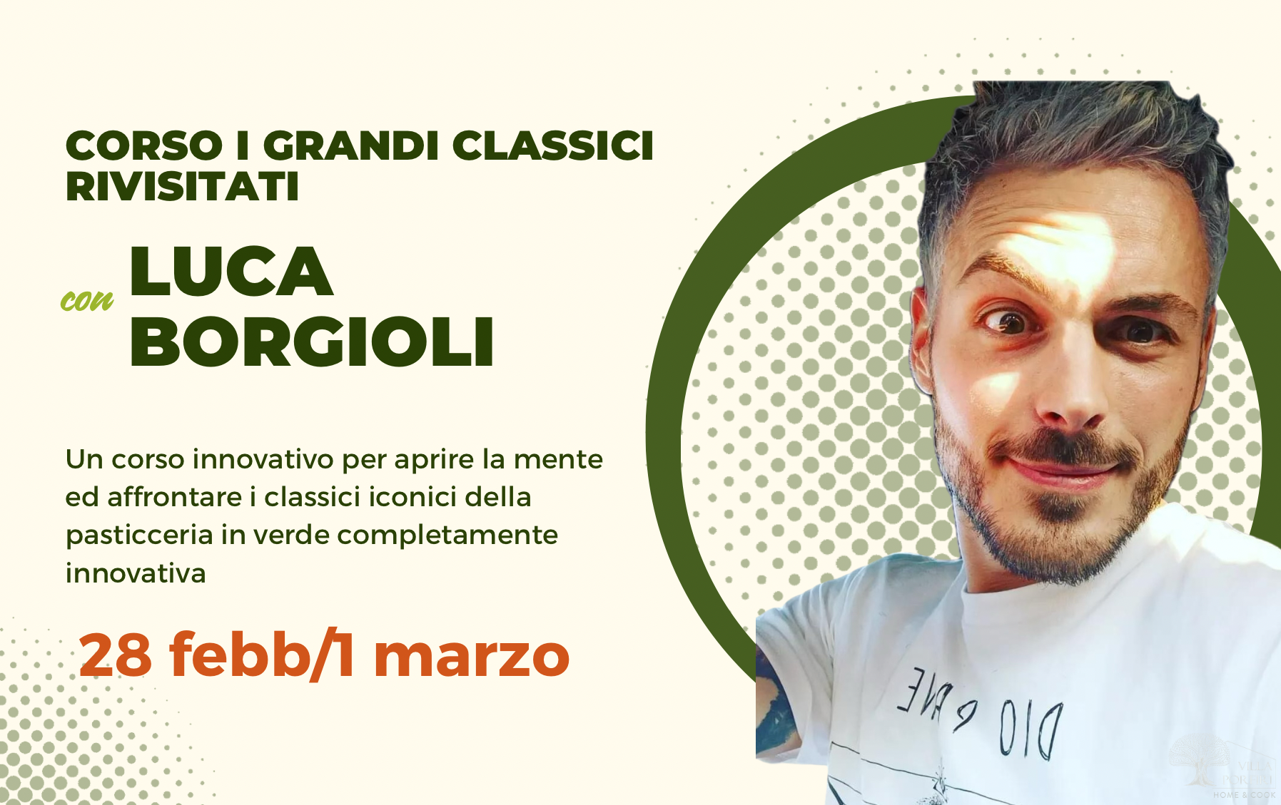 corso di pasticceria a Villa Porfiri con Luca Borgioli sui grandi classici rivisitati, panna cotta, millefoglie e baba moderni