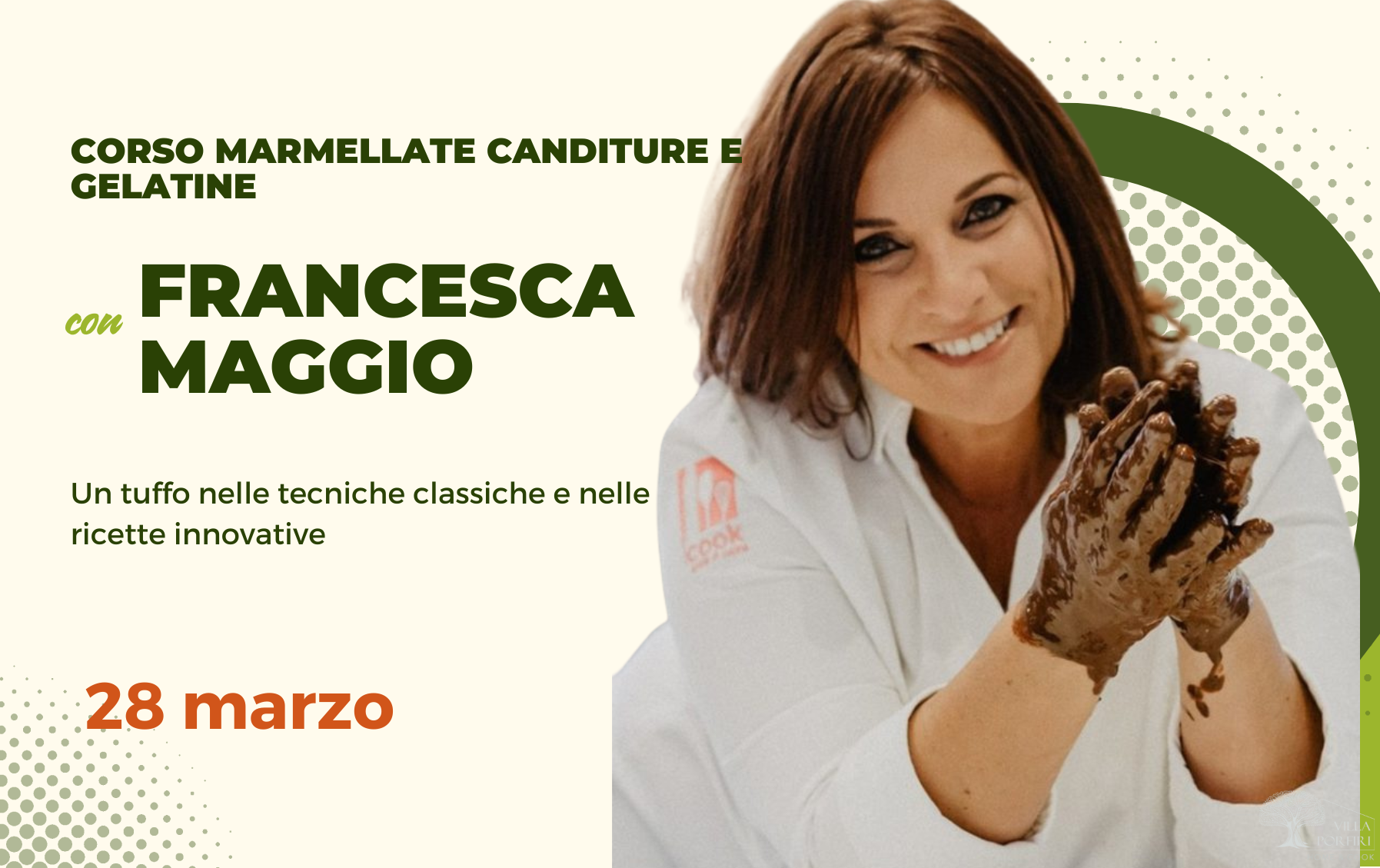 preparazione artigianale di marmellate canditure durante il corso a Villa Porfiri