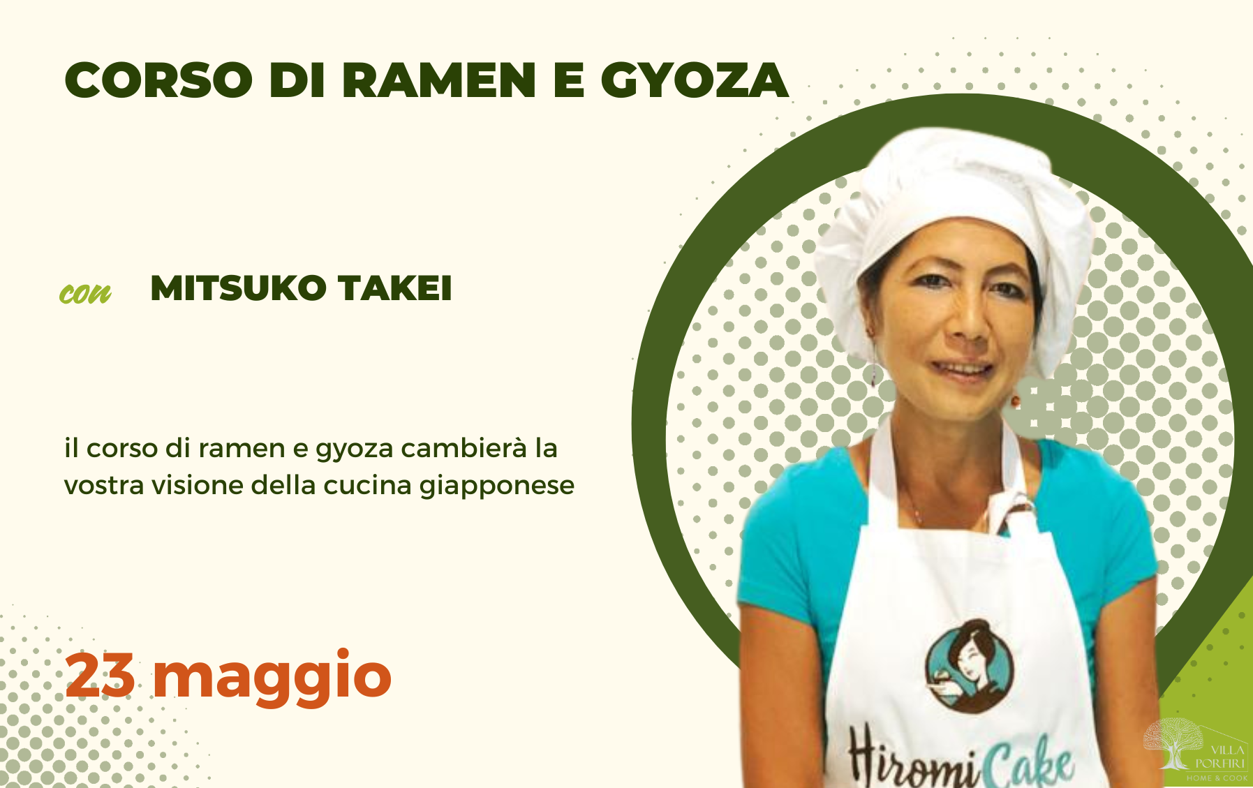 Mitsuko Takei durante un corso di ramen e gyoza a Villa Porfiri